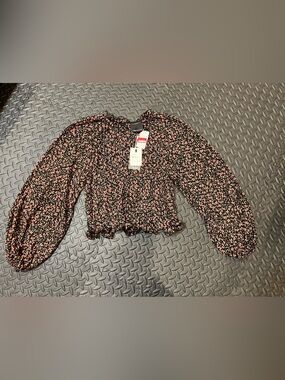 C/MEO Collective Black Blouse with Pink Floral Print